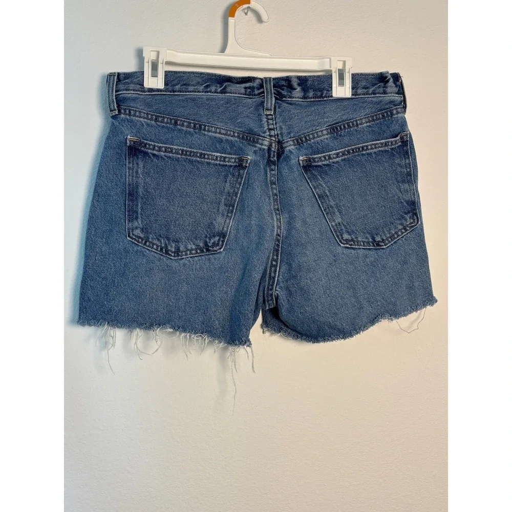 Abercrombie & Fitch Mid Rise 90s Baggy Denim Shorts Blue Raw Hem Size 28 6